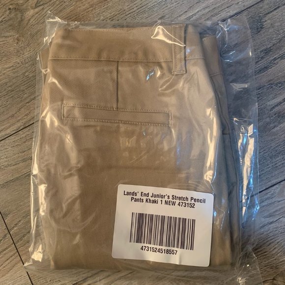 NWT LANDS' END JUNIOR'S STRETCH PENCIL PANTS KHAKI 1 & 7 - Picture 5 of 9